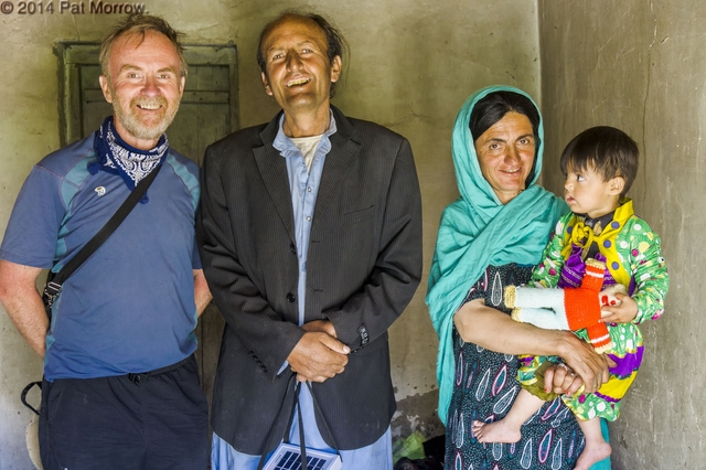 Amran Jan Dario, poet, musician, guide, with family and Bill Hanlon, Zood Khun village, Chipurson Valley, tributary of Hunza Valley, Pakistan